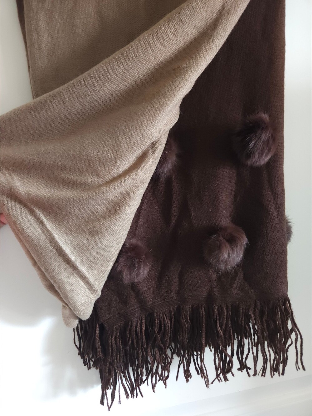 Aease Silk & Cashmere Two-Tone Pom-Pom Scarf